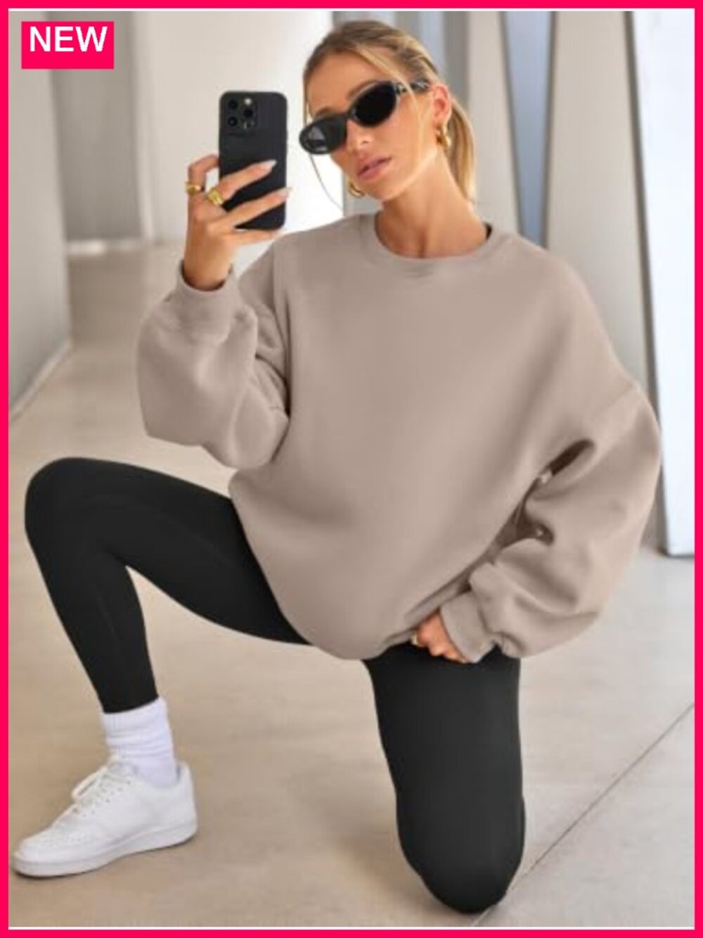 EFAN Womens Oversized Sweatshirt Crewneck Fleece Lined Pullover Top - Picture 2 of 5